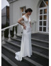 V Neck Ivory Satin Wedding Dress With Big Bow